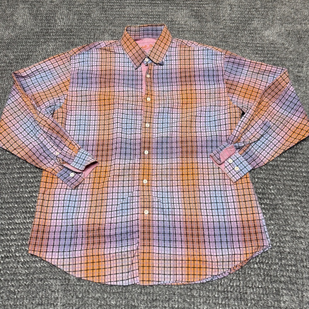 Bugatchi Uomo Mens Long‎ Sleeve Button Up Shirt L Multicolor Plaid Checkered
